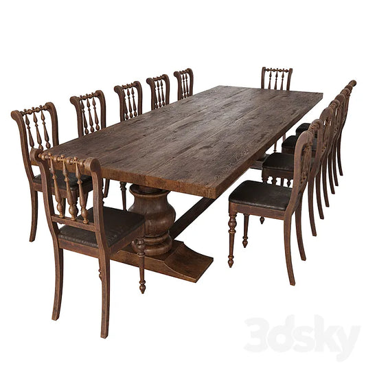 Rustic dining table + chair 3DSMAX Model