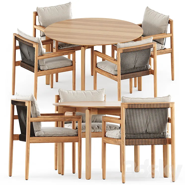 Saranac dining chair with arms by Gloster and Leaf table 443 by TON 3DSMAX Model