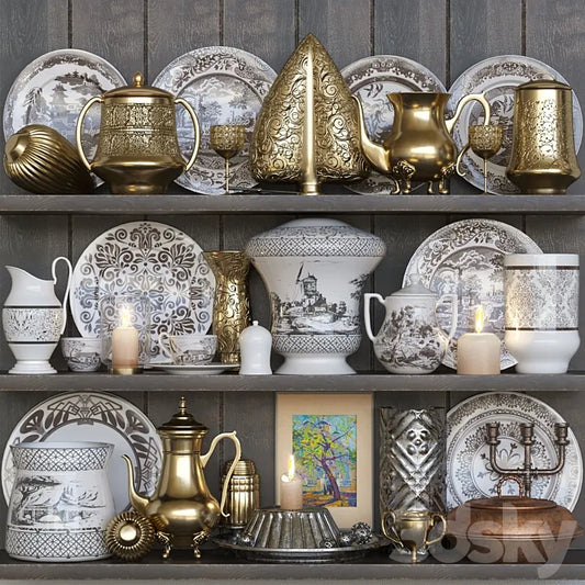 Set of vintage dishes 12. Service 3DS Max