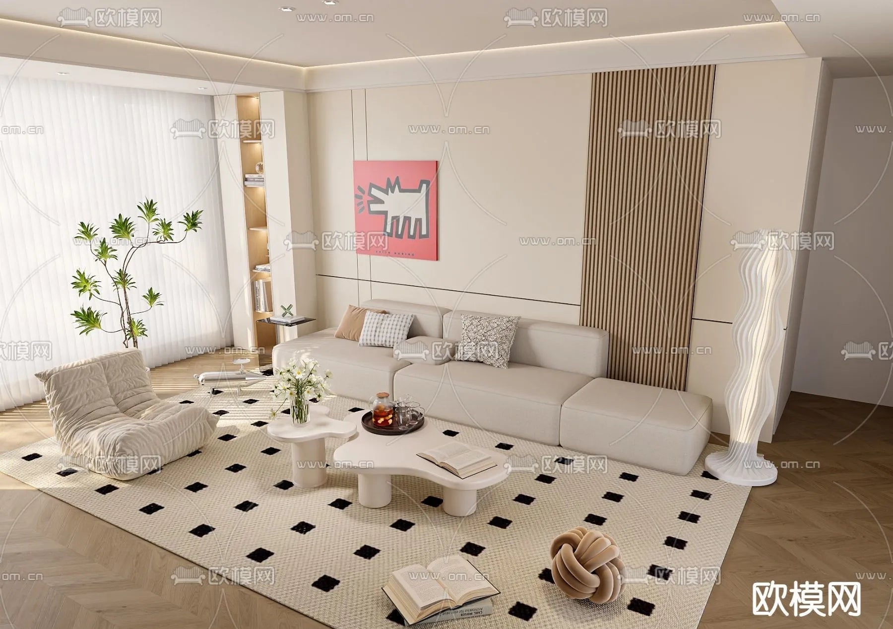 Sofa 3D Model with Cream Color – Furniture 3DS Max – 023