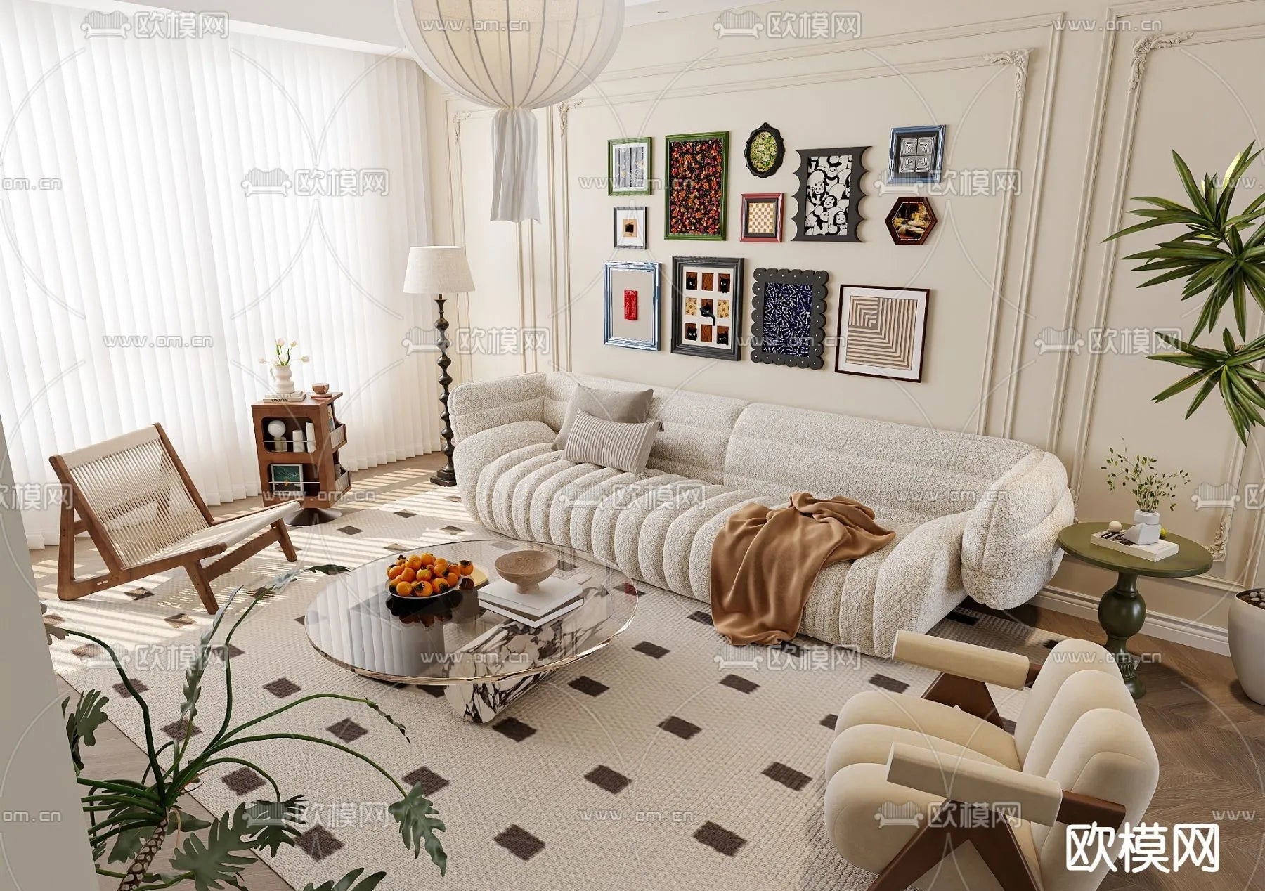 Sofa 3D Model with Cream Color – Furniture 3DS Max – 024