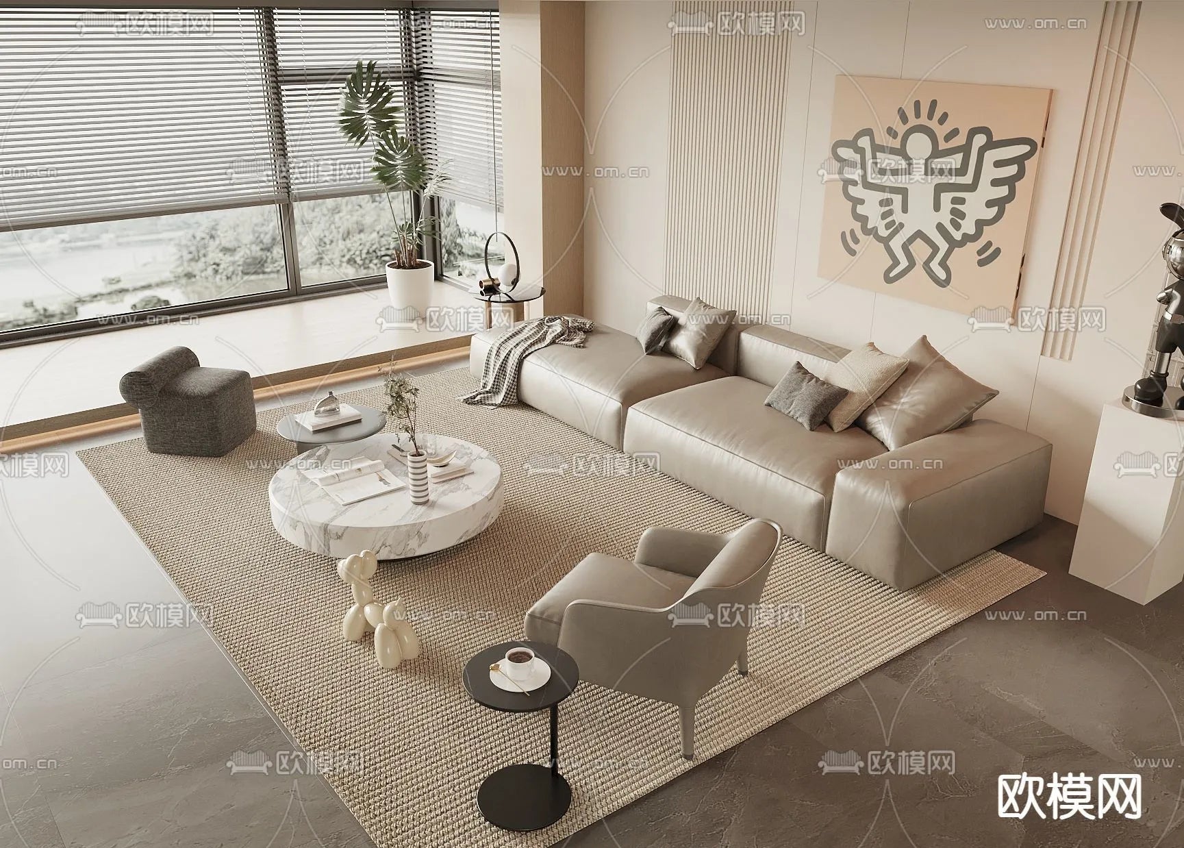 Sofa 3D Model with Cream Color – Furniture 3DS Max – 027