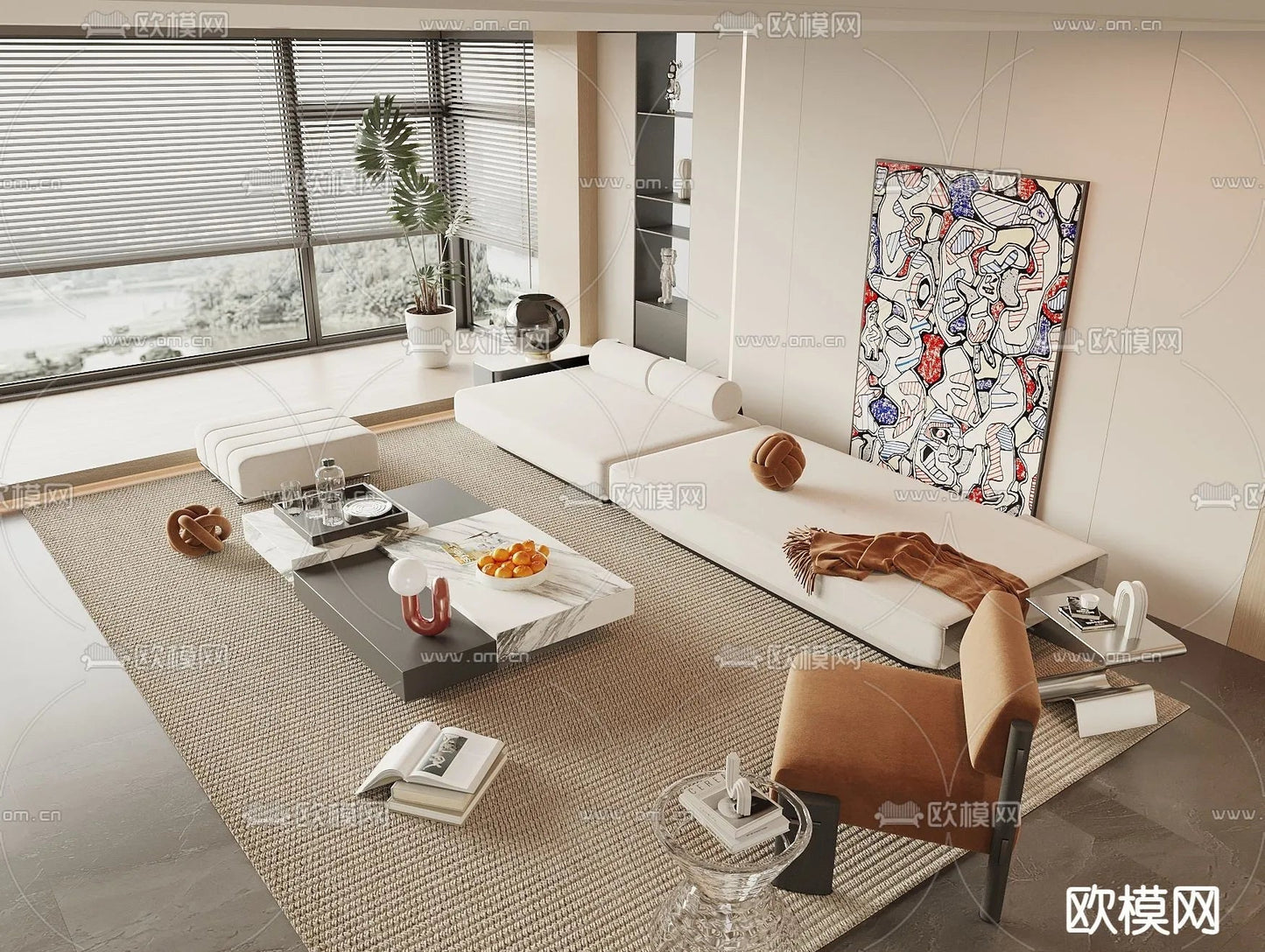 Sofa 3D Model with Cream Color – Furniture 3DS Max – 028
