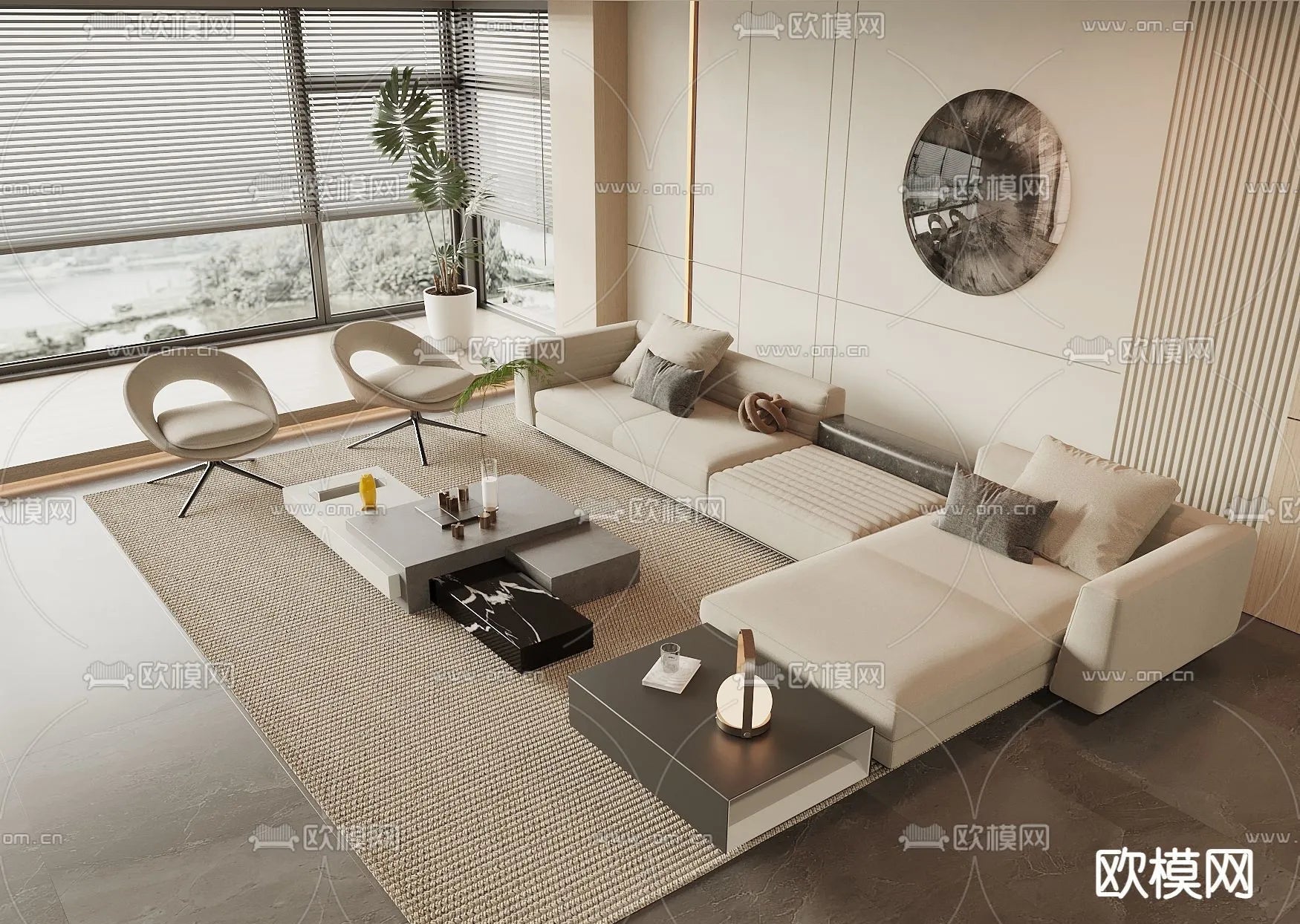 Sofa 3D Model with Cream Color – Furniture 3DS Max – 029