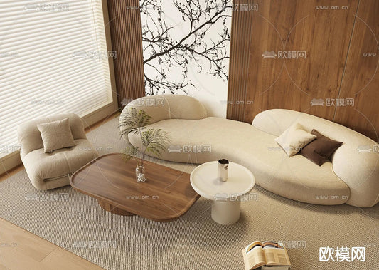 Sofa 3D Model with Cream Color – Furniture 3DS Max – 033