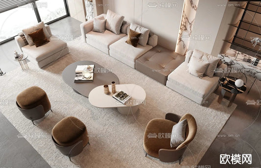 Sofa 3D Model with Cream Color – Furniture 3DS Max – 036
