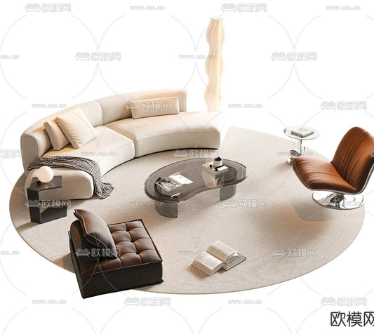 Sofa 3D Model with Cream Color – Furniture 3DS Max – 045