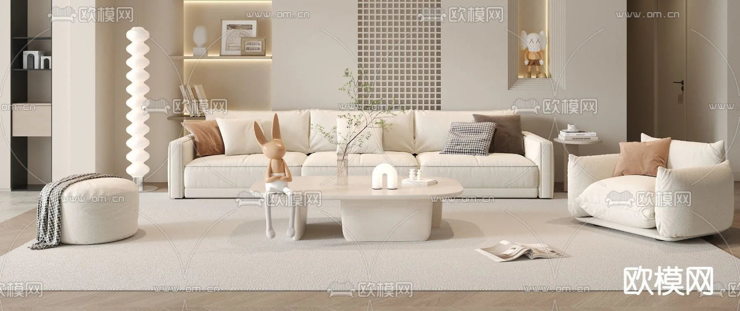 Sofa 3D Model with Cream Color – Furniture 3DS Max – 046