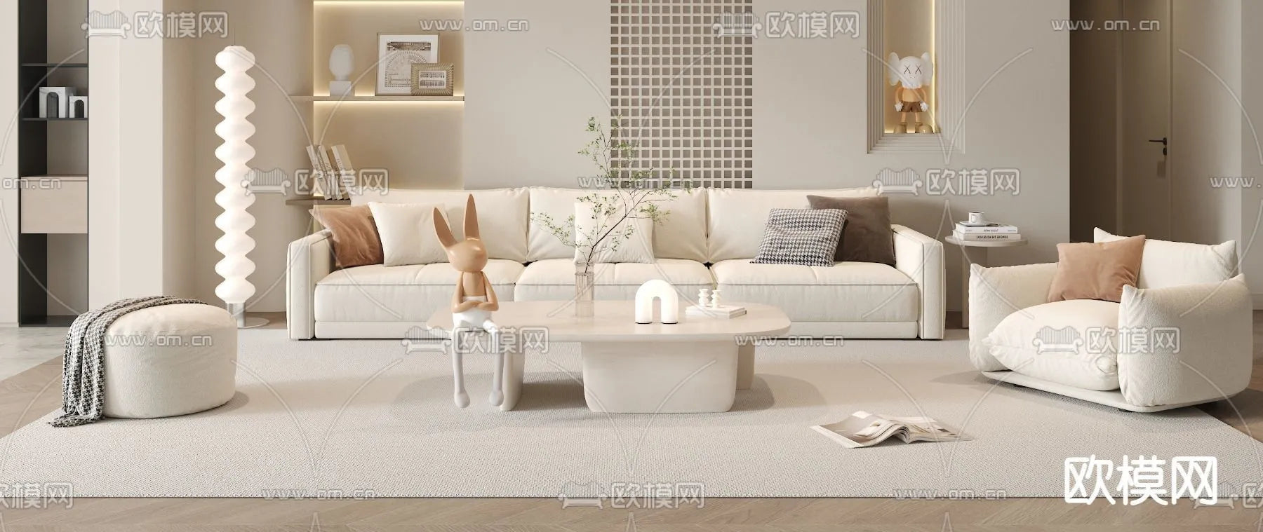 Sofa 3D Model with Cream Color – Furniture 3DS Max – 046