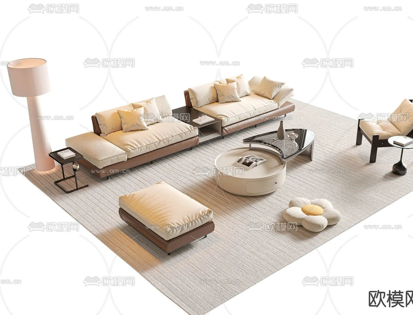 Sofa 3D Model with Cream Color – Furniture 3DS Max – 047