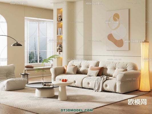 Sofa 3D Model with Cream Color – Furniture 3DS Max – 051