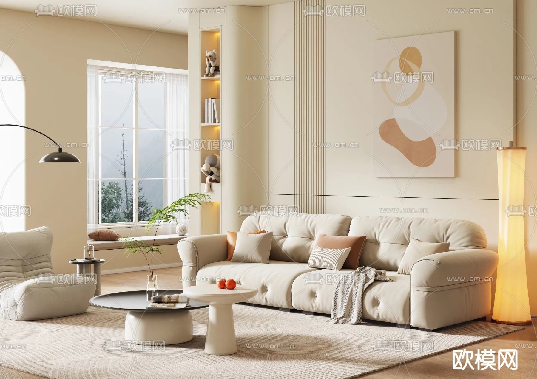 Sofa 3D Model with Cream Color – Furniture 3DS Max – 051