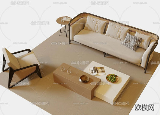Sofa 3D Model with Cream Color – Furniture 3DS Max – 052