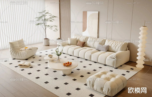 Sofa 3D Model with Cream Color – Furniture 3DS Max – 054