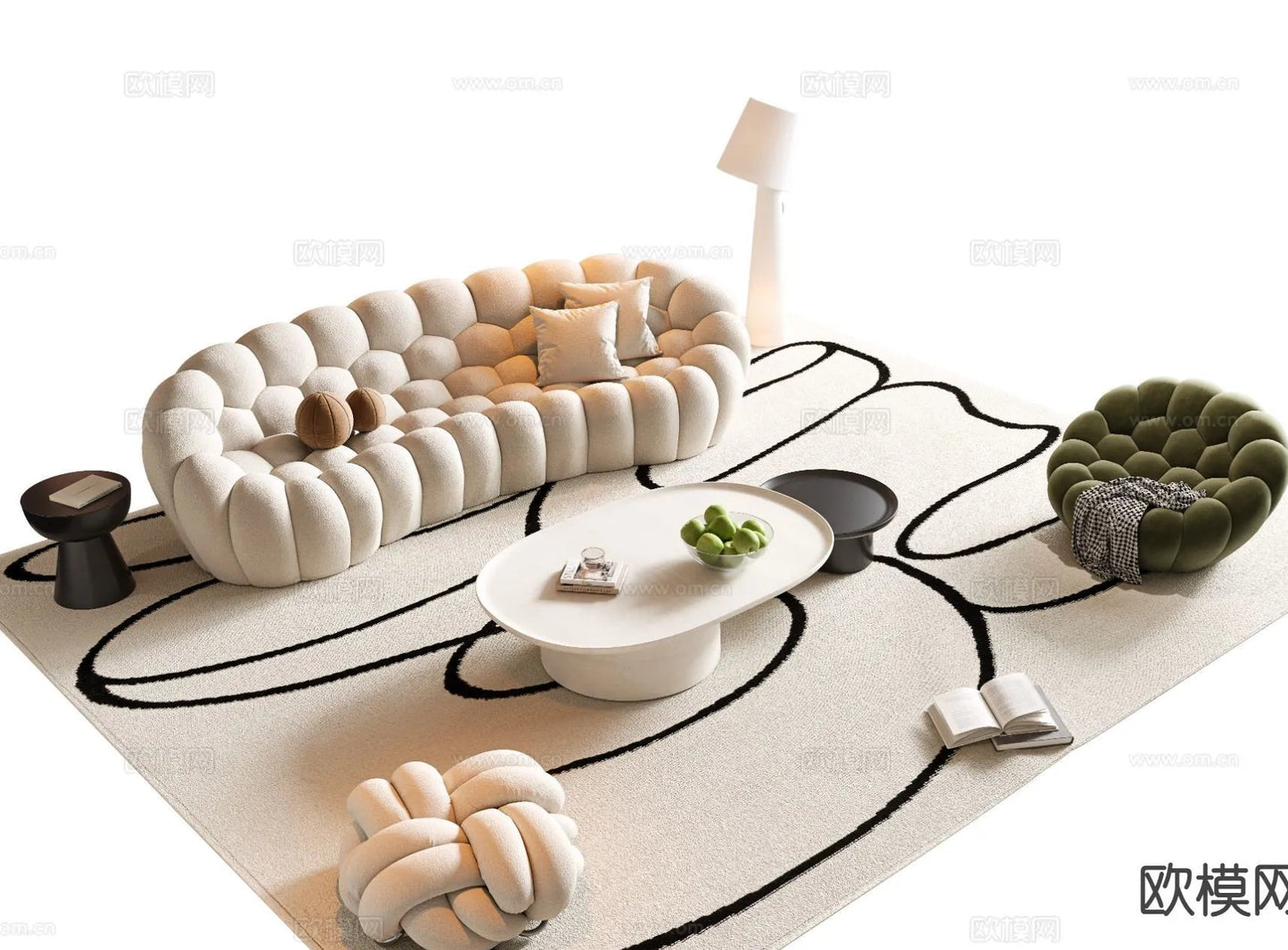 Sofa 3D Model with Cream Color – Furniture 3DS Max – 067
