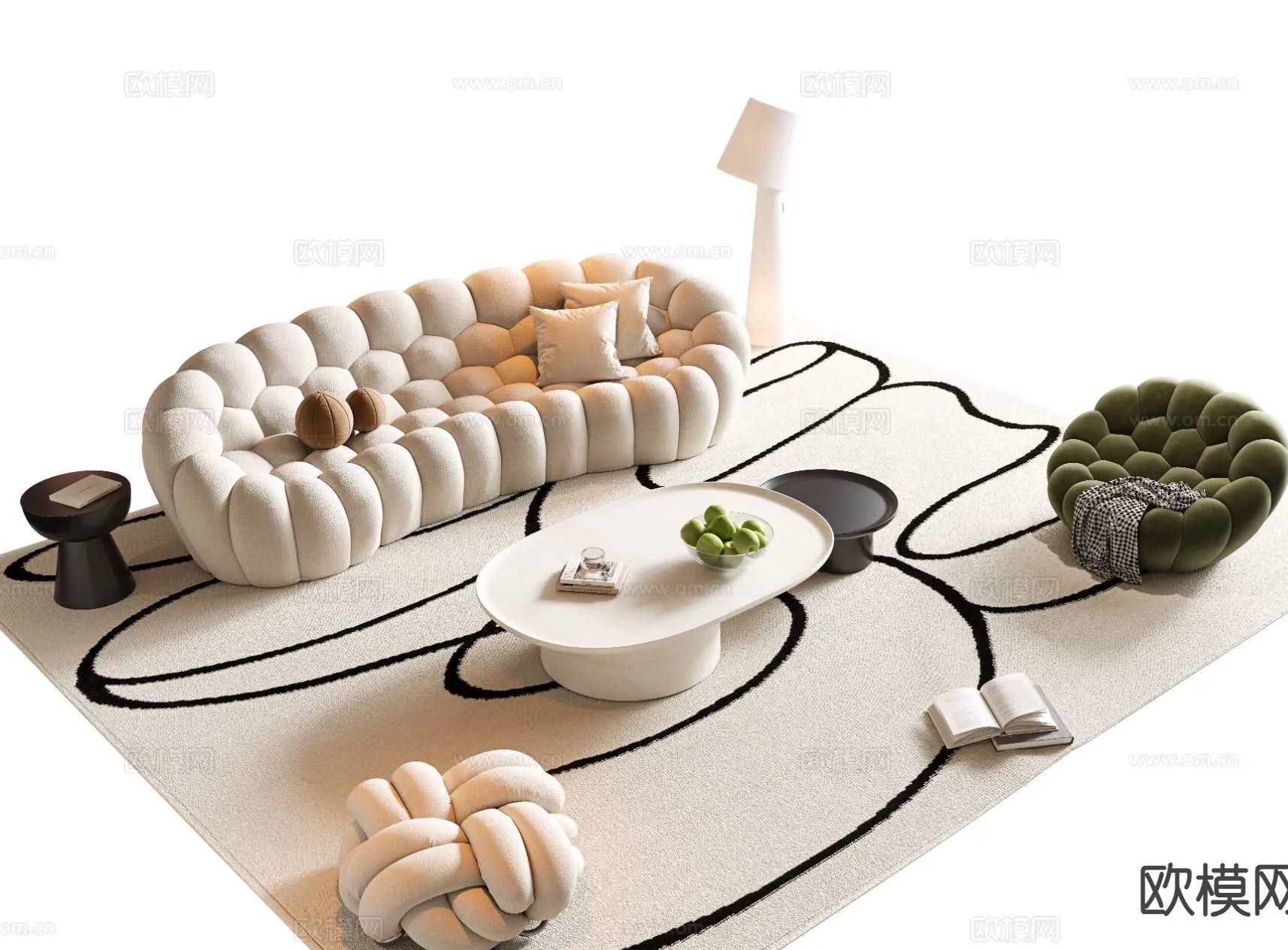 Sofa 3D Model with Cream Color – Furniture 3DS Max – 067