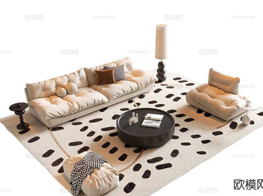 Sofa 3D Model with Cream Color – Furniture 3DS Max – 069