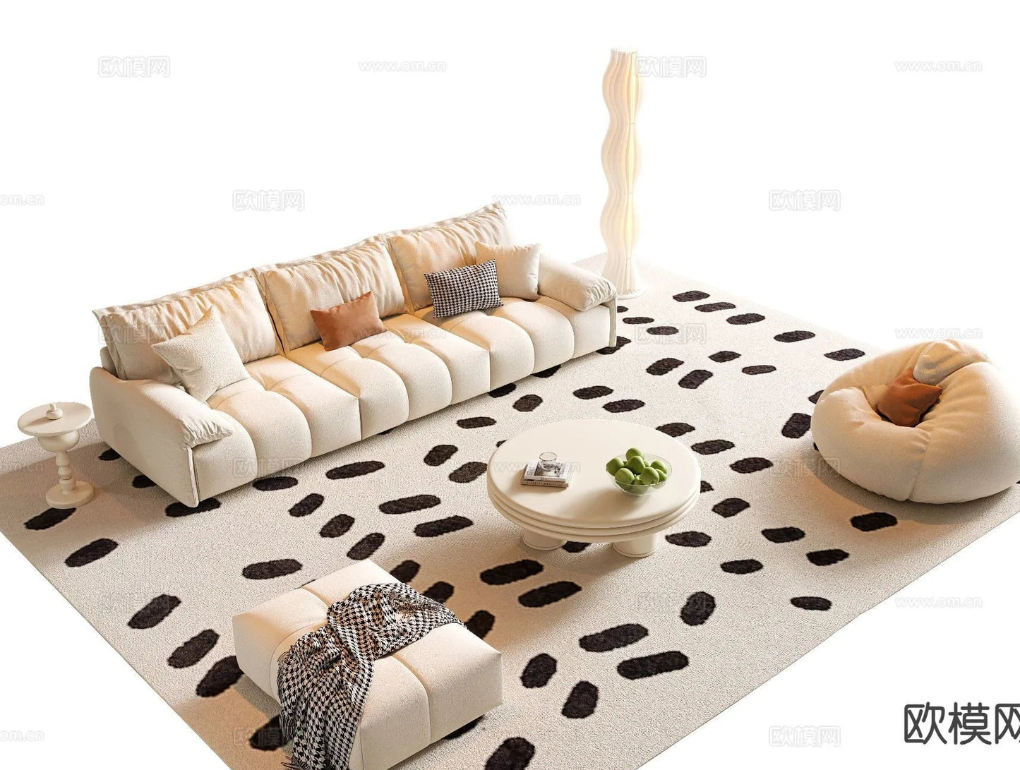 Sofa 3D Model with Cream Color – Furniture 3DS Max – 077