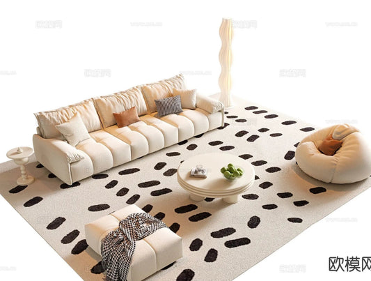 Sofa 3D Model with Cream Color – Furniture 3DS Max – 077