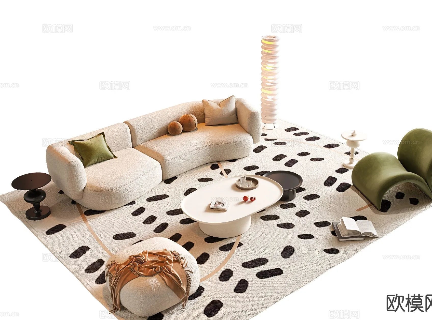 Sofa 3D Model with Cream Color – Furniture 3DS Max – 078