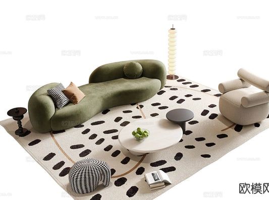 Sofa 3D Model with Cream Color – Furniture 3DS Max – 081