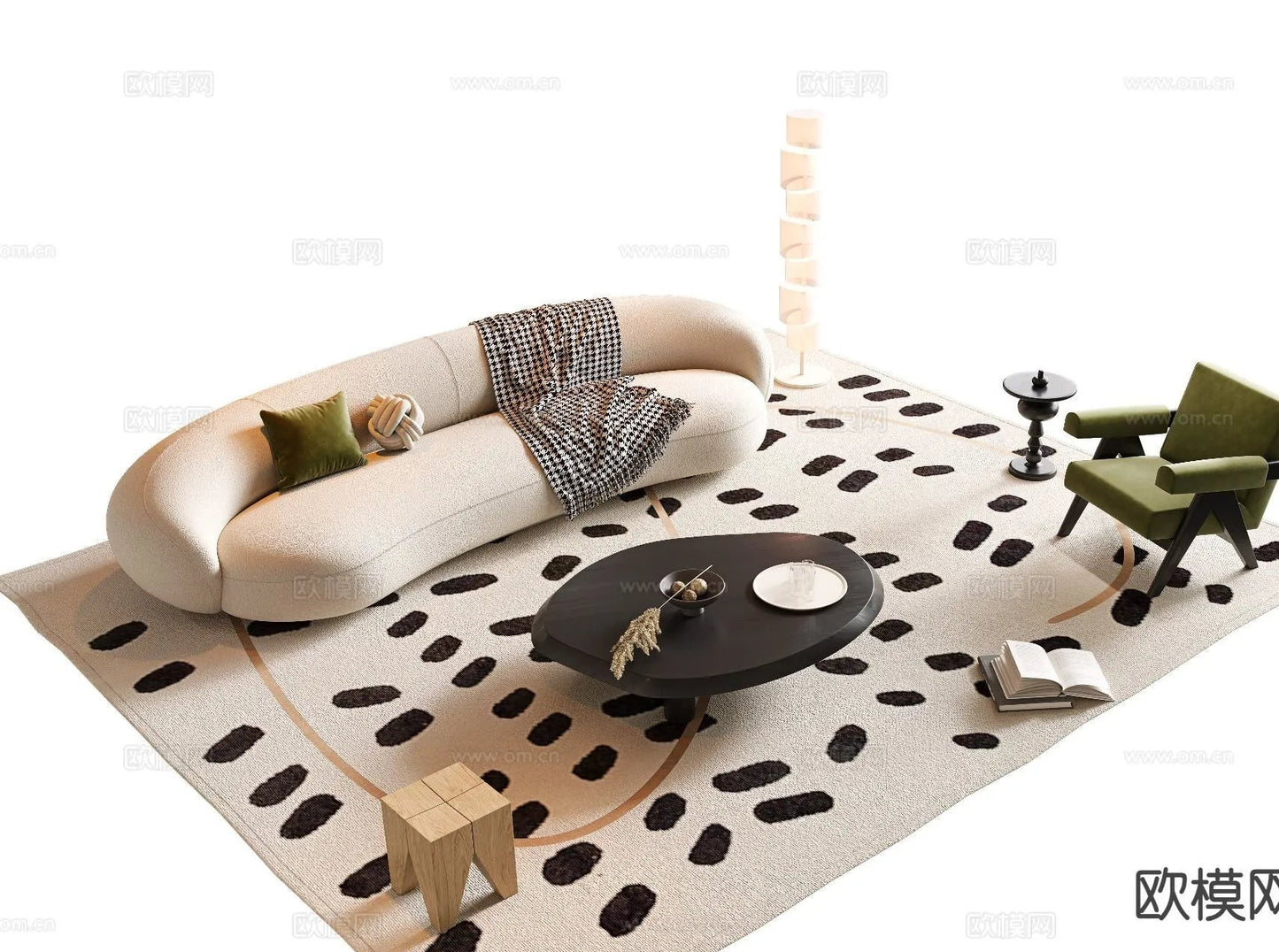 Sofa 3D Model with Cream Color – Furniture 3DS Max – 082