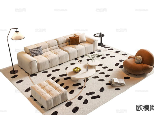 Sofa 3D Model with Cream Color – Furniture 3DS Max – 084