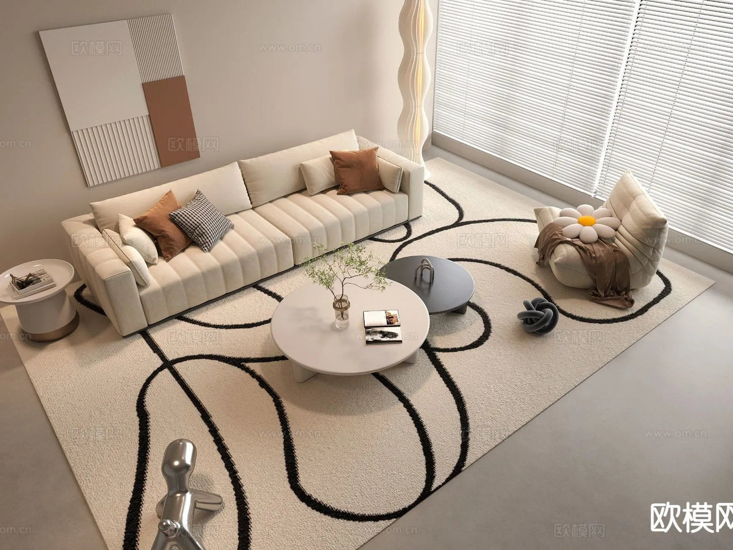Sofa 3D Model with Cream Color – Furniture 3DS Max – 086