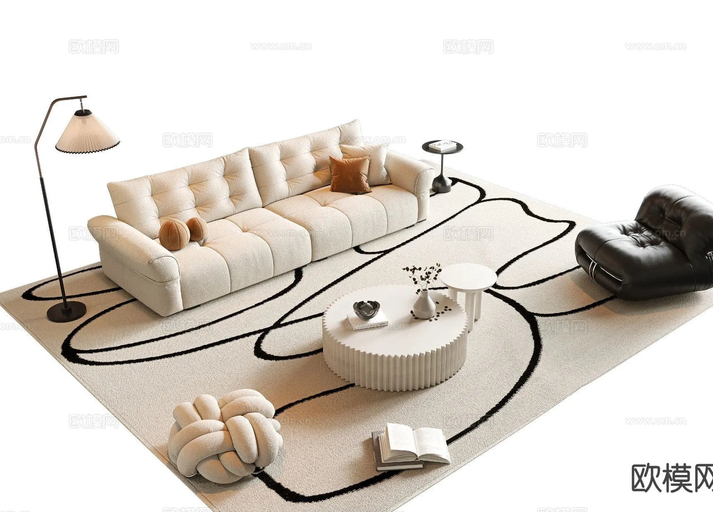 Sofa 3D Model with Cream Color – Furniture 3DS Max – 094