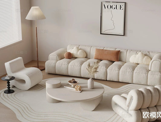 Sofa 3D Model with Cream Color – Furniture 3DS Max – 099