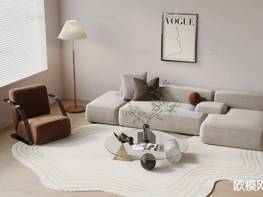 Sofa 3D Model with Cream Color – Furniture 3DS Max – 100