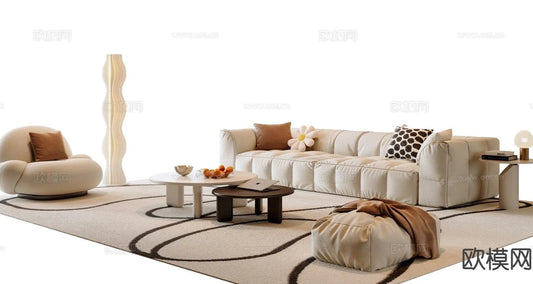 Sofa 3D Model with Cream Color – Furniture 3DS Max – 103