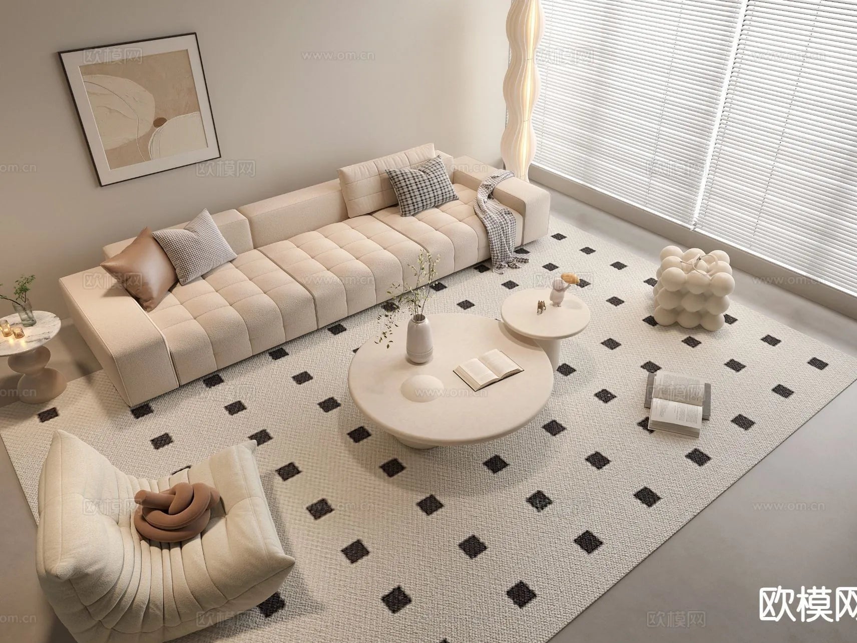 Sofa 3D Model with Cream Color – Furniture 3DS Max – 104