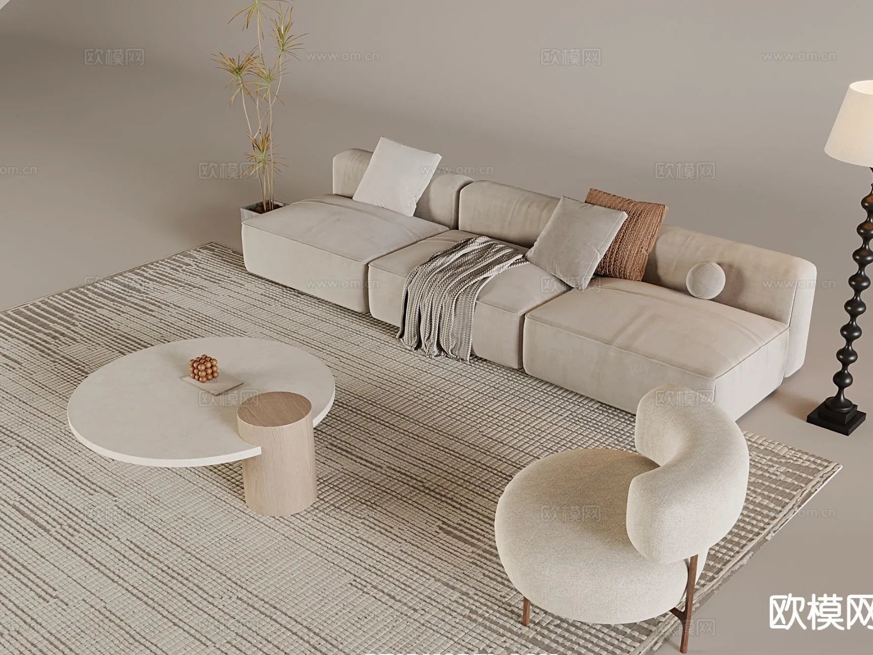 Sofa 3D Model with Cream Color – Furniture 3DS Max – 108