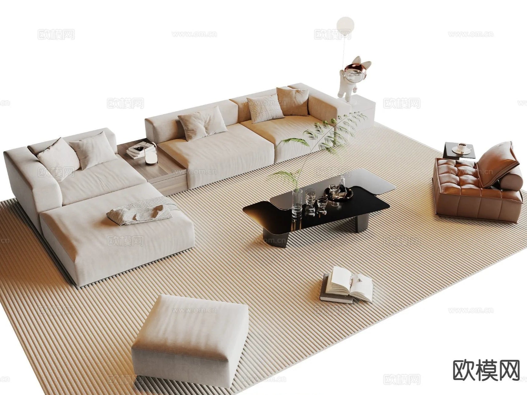 Sofa 3D Model with Cream Color – Furniture 3DS Max – 111