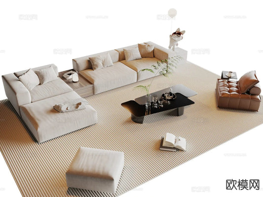 Sofa 3D Model with Cream Color – Furniture 3DS Max – 111