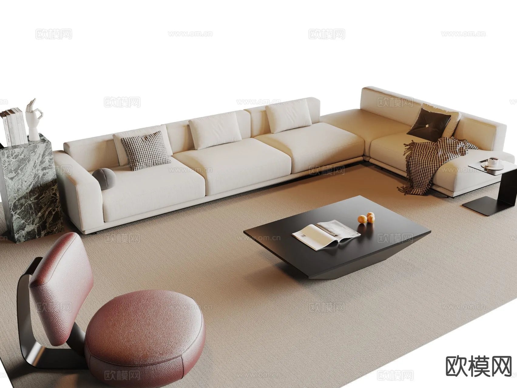 Sofa 3D Model with Cream Color – Furniture 3DS Max – 112