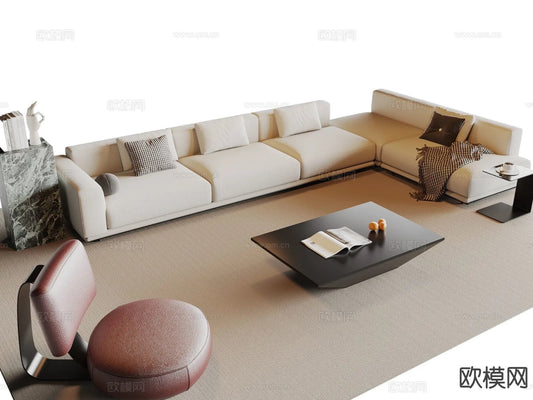 Sofa 3D Model with Cream Color – Furniture 3DS Max – 112