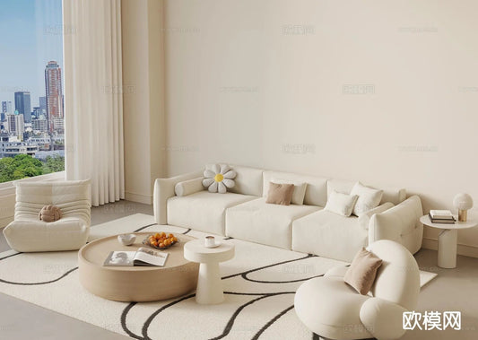 Sofa 3D Model with Cream Color – Furniture 3DS Max – 117