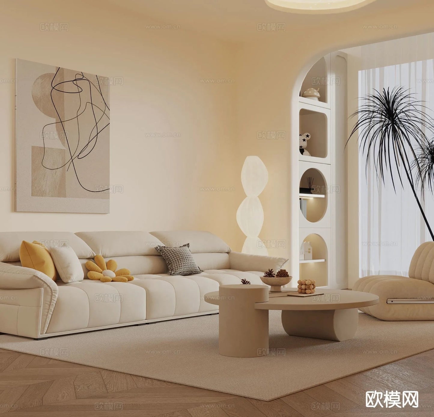 Sofa 3D Model with Cream Color – Furniture 3DS Max – 118