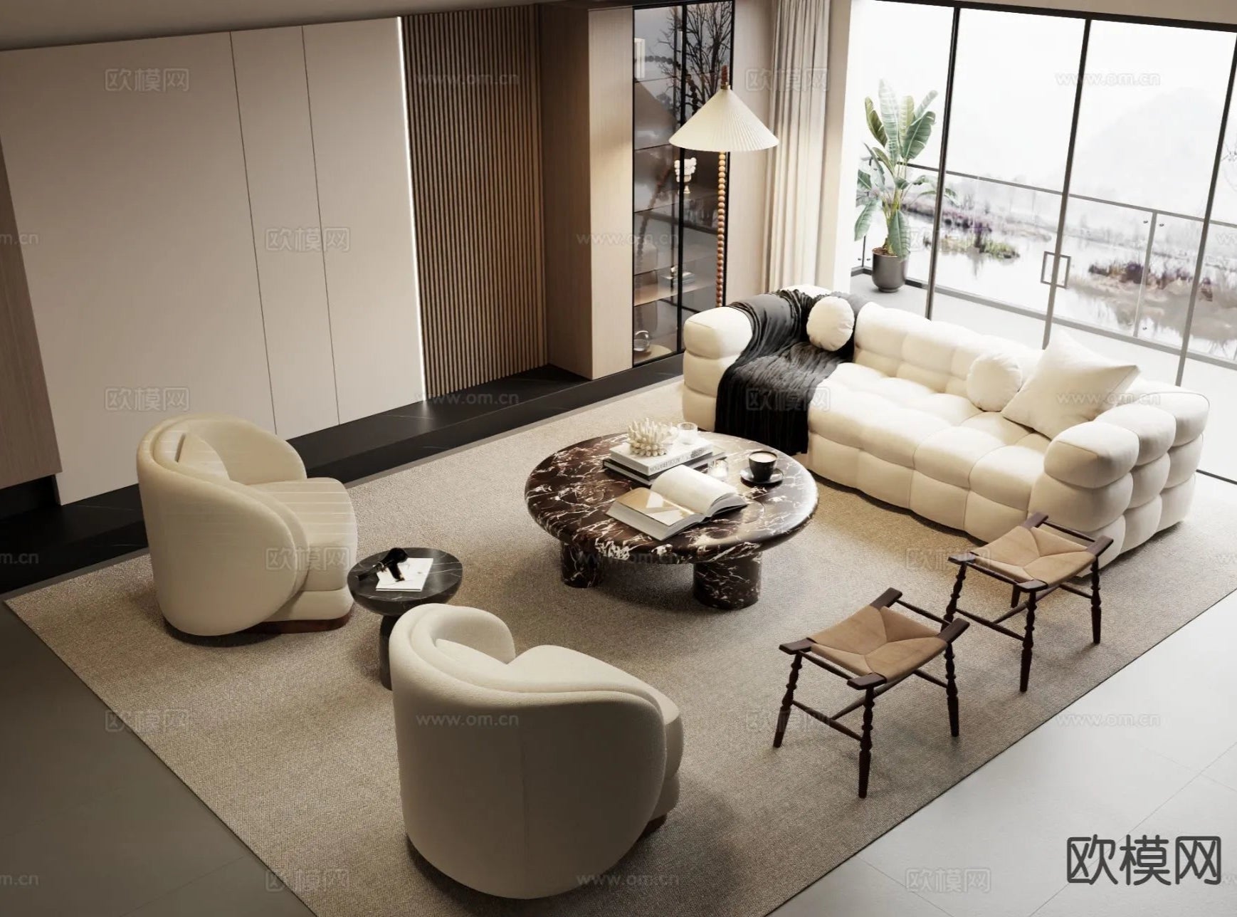 Sofa 3D Model with Cream Color – Furniture 3DS Max – 119