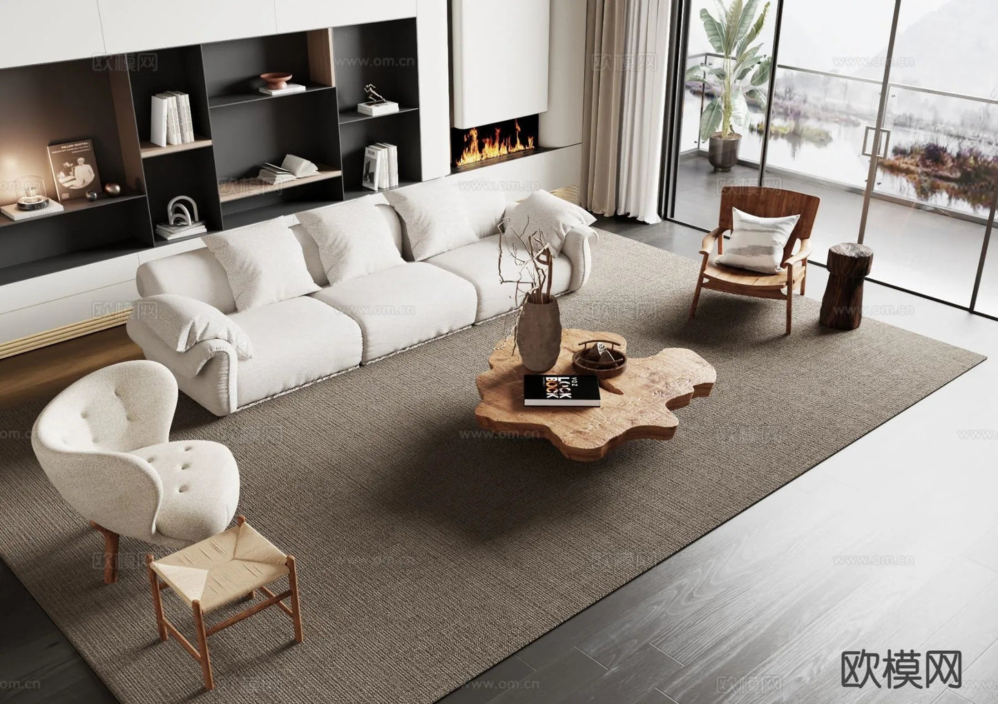Sofa 3D Model with Cream Color – Furniture 3DS Max – 121