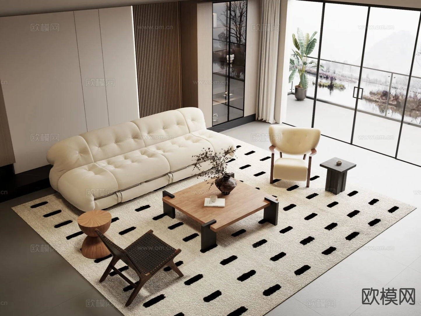 Sofa 3D Model with Cream Color – Furniture 3DS Max – 122