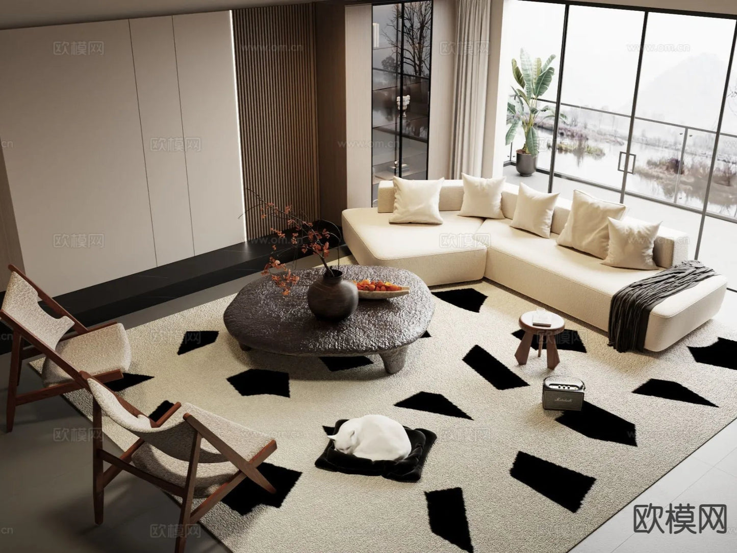 Sofa 3D Model with Cream Color – Furniture 3DS Max – 123