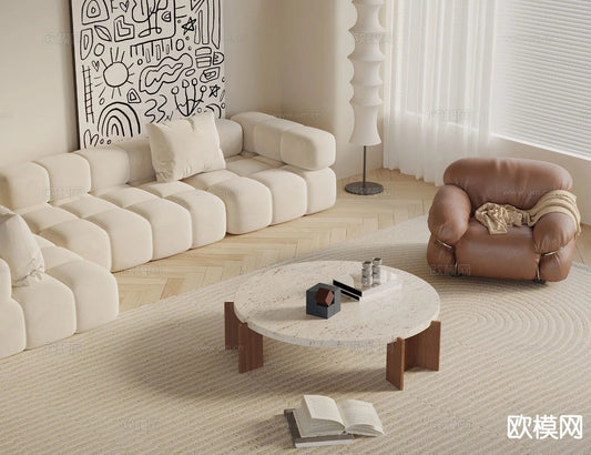 Sofa 3D Model with Cream Color – Furniture 3DS Max – 124
