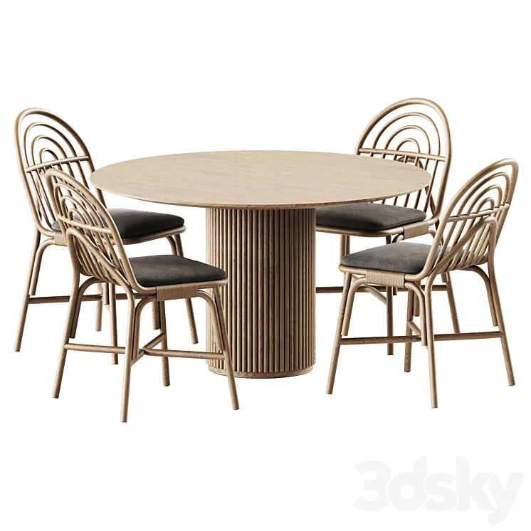 Table Palais royal By asplund and Chair Rotin by Guillaume Delvigne 3DSMAX Model