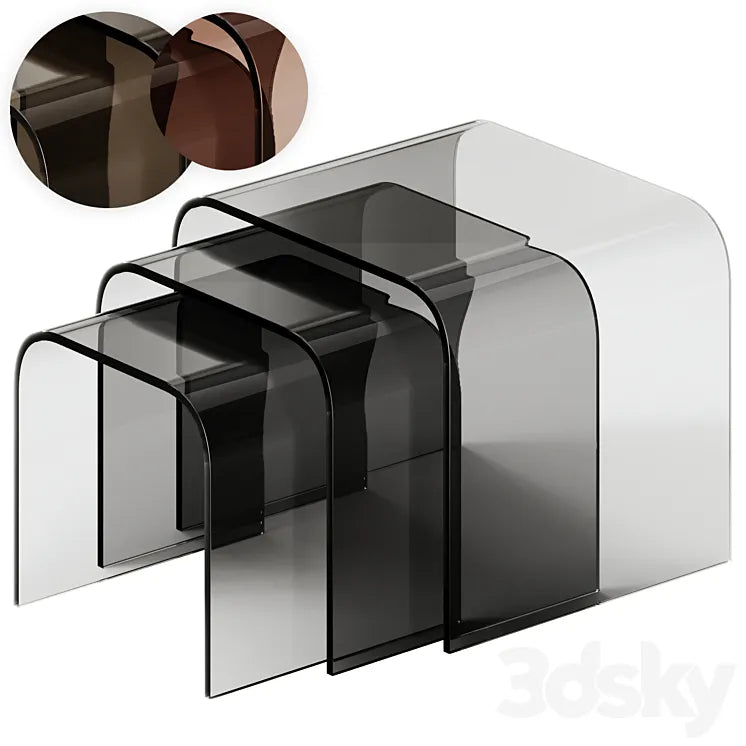 Tonin Casa ANEMONE Glass coffee tables Set 3DSMAX Model