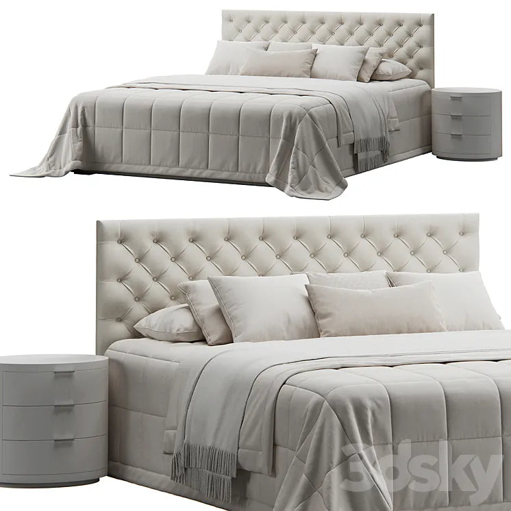 Tufted Beige Headboard Bed 3DSMAX Model