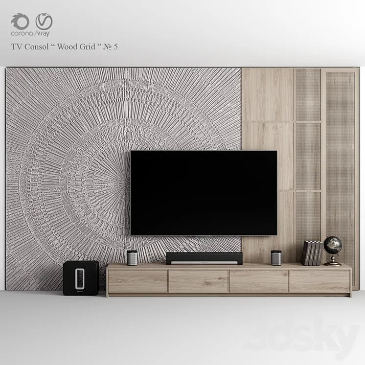 "TV Consol ""Wood Grid""" 3DSMAX Model