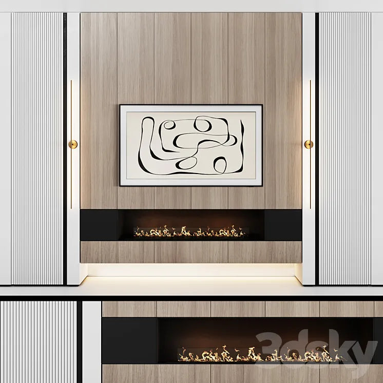 TV wall modular in modern style with decor 03 3DSMAX Model